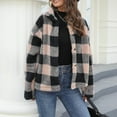 thumbnail image 4 of Oksale Vintage Plaid Jackets for Women Fluffy Fleece lined Jacket Lapel Collar Checked Coats No Hood Button Down Long Sleeve Coat Thicken Warm Winter Jacket 2025 Pink M, 4 of 7