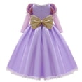 thumbnail image 5 of Vestido de princesa Rapunzel para niña, disfraz de Enredados para Halloween, regalos de fiesta de cumpleaños, ropa con lazo de malla y lentejuelas moradas, 5 of 5