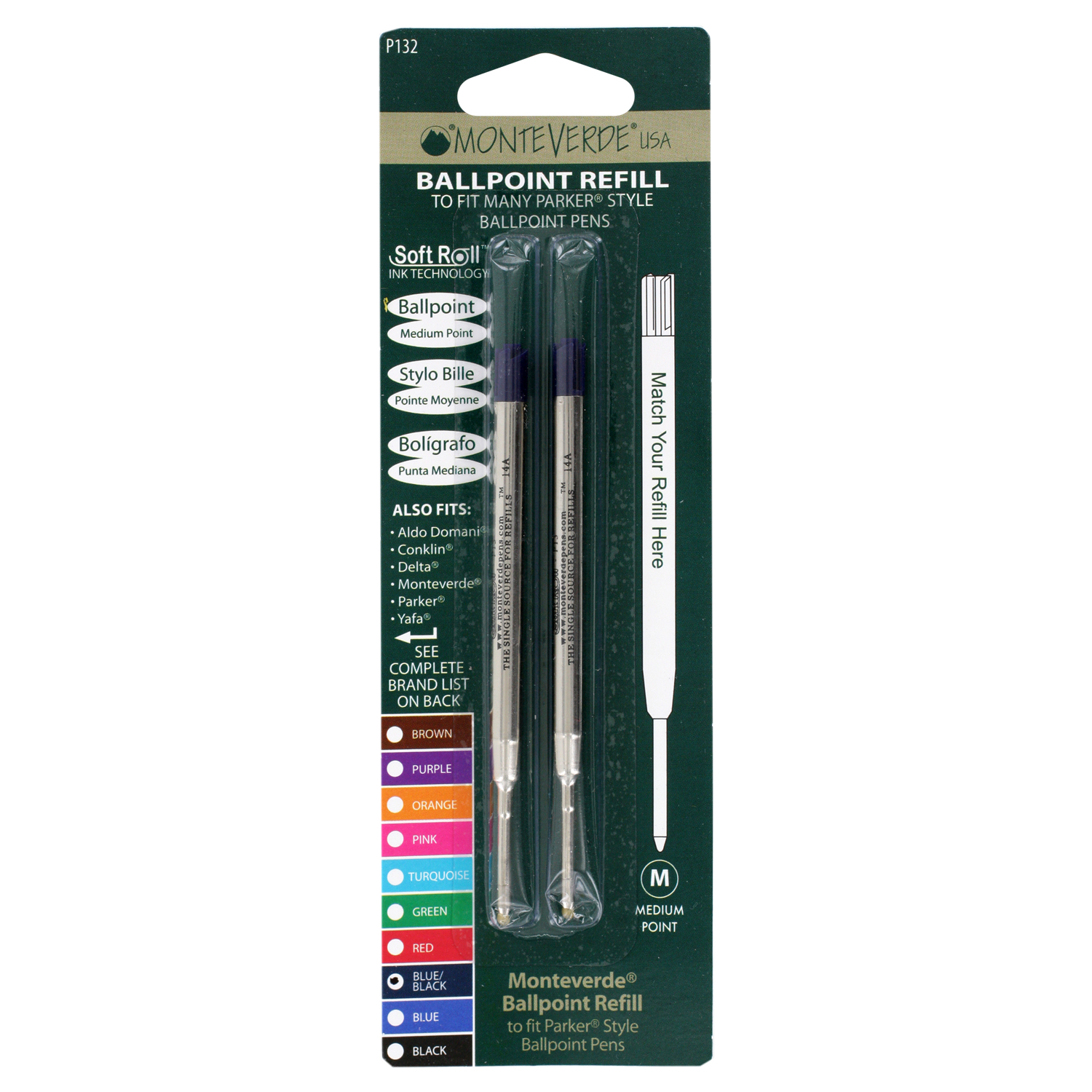 Parker Ballpoint Pen Refills by Monteverde, Medium Point, Pack of 2