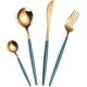 thumbnail image 2 of Juego de cubiertos de oro verde de 4 piezas, juego de cubiertos de acero inoxidable 18/10 que incluye cuchillo, tenedor, cuchara, juego de utensilios de cocina, T,11 Feliz Sencillez, 2 of 5