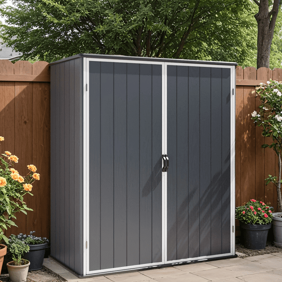 5X3FT Plastic Storage Shed with Floor, Resin Outdoor Storaged Shed with Lockable Door, Easy Assembly All-Weather Tool Sheds for Yard, Patio, Garden
