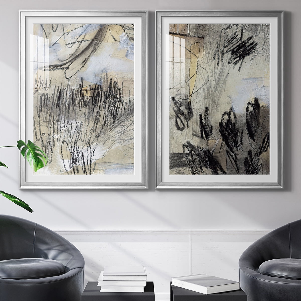 Wexford Home Masked Notes III Premium Framed Print, 18.5" x 24.5" - Ready to Hang, Silver (Set of 2)