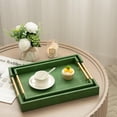 thumbnail image 2 of MODE HOME Green Shagreen Decorative Trays with Gold Handles, Set of 2 Modern Rectangle Faux Leather Serving Trays for Coffee Table, Ottoman & Vanity, 2 of 8
