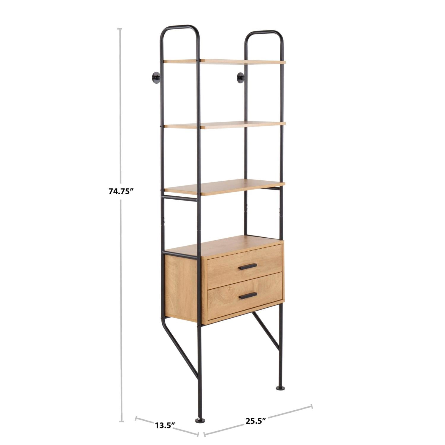 LumiSource Black Metal, Brown Wood Lean Bookcase