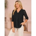 thumbnail image 4 of DARING DIVA Women's Eyelet 3/4 Sleeve V Neck Peplum Tops Casual Pleated Shirts S Black, 4 of 7