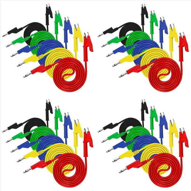 20 Piezas Multímetro de 4 mm Conector Banana una Pinzas de Cocodrilo Cable de Prueba para Cables de Prueba Eléctricos y Cable de Pinza de Cocodrilo
