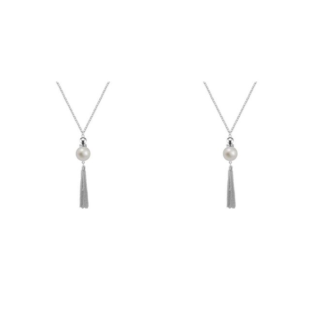 Guardurnaity Collar de perlas, joyería estética larga ajustable con borlas, decoración colgante resistente, collares de San Valentín para mujer, Plata 2piezas