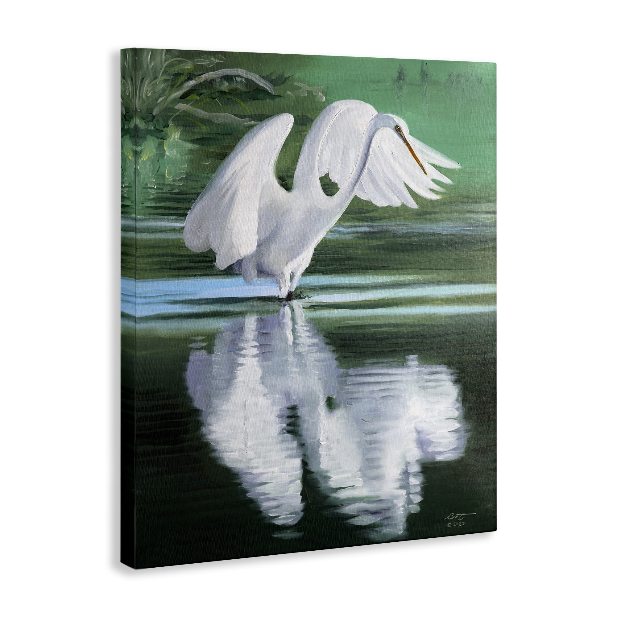 Stupell Industries Egret Flapping Wings Animals & Insects Painting Gallery Wrapped Canvas Art Print Wall Art, 30 x 40