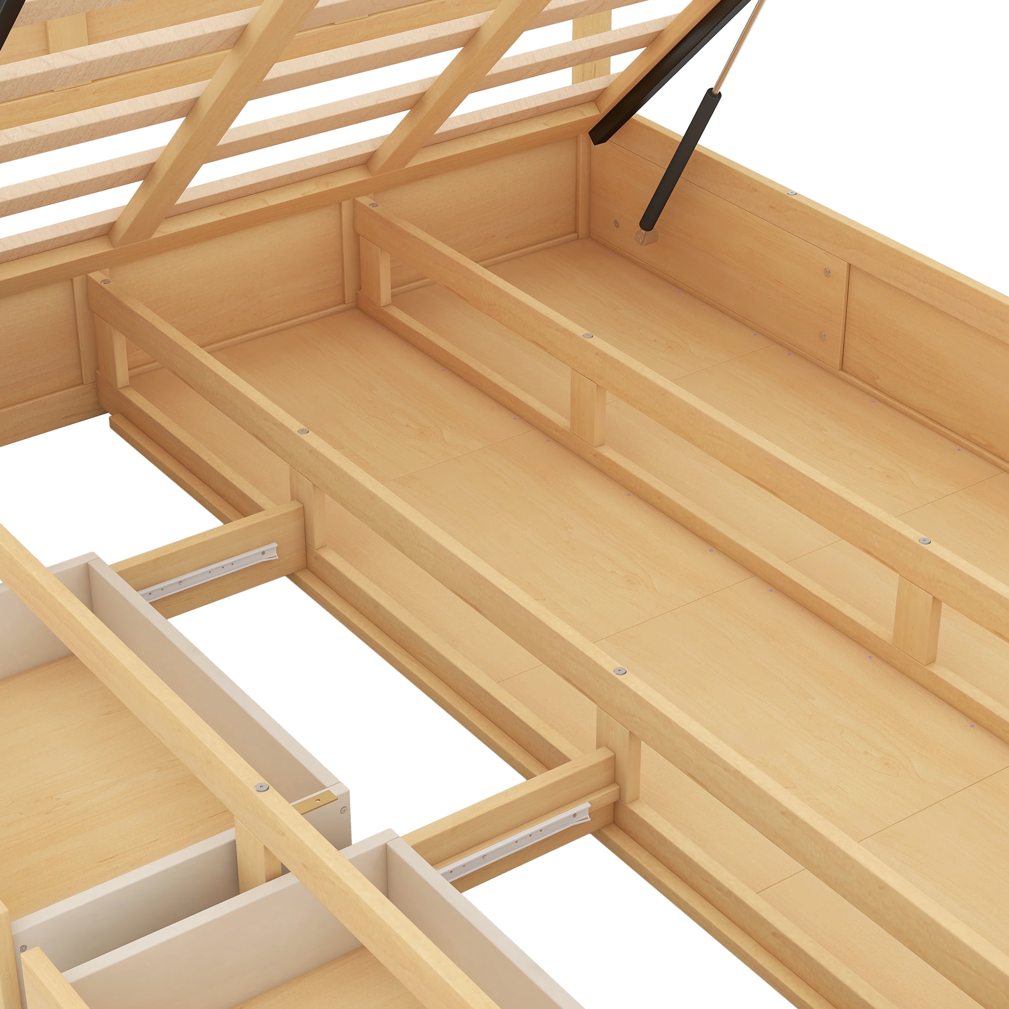 Bellemave Queen Size Lift Up Storage Bed, Wood Platform Bed with 2 Storage Drawers, Queen Size Bed Frame with Hydraulic Storage System, No Box Spring Needed, Easy Assembly, Natural