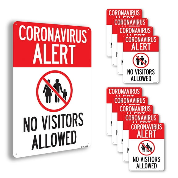 Coronavirus Alert No Visitors Allowed Public Safety Rigid Plastic Sign 14 Inch x 10 Inch - 10 Pack