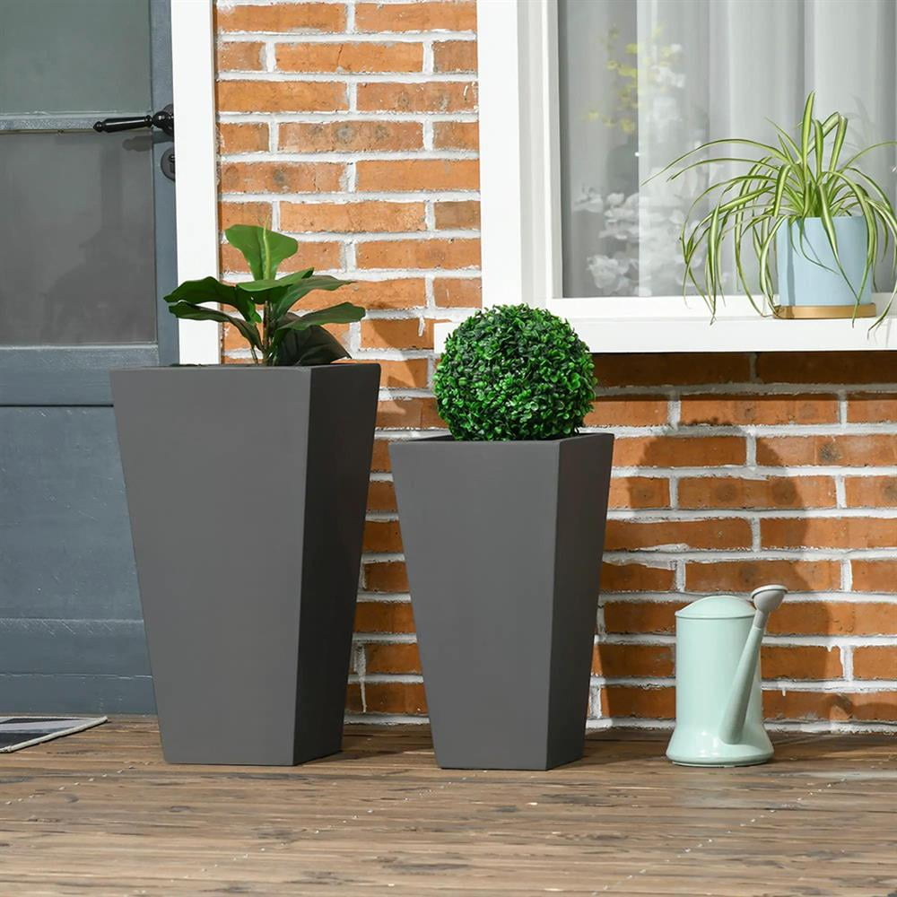 Resenkos Plant Pots, Flower Pots, Garden Planters,2-Pack Outdoor Planter Set, Flower Pots with Drainage Holes, Durable & Stackable Plant Pot,Gray