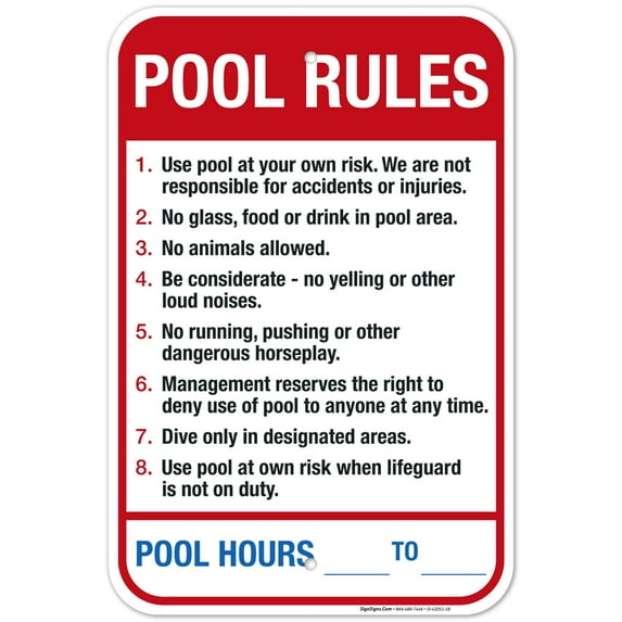 Pool Rules Sign, Red Pool Sign,