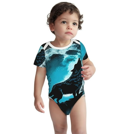 

Kdxio Blue Full Moon Wolf Pattern Unisex Baby Cotton Short Sleeve Bodysuits-3 Months