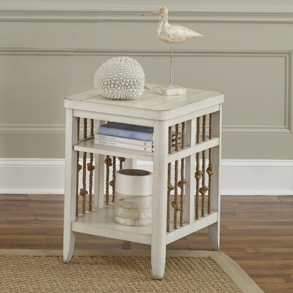Liberty Furniture Dockside Chair Side Table - White w/ Rope End Panels