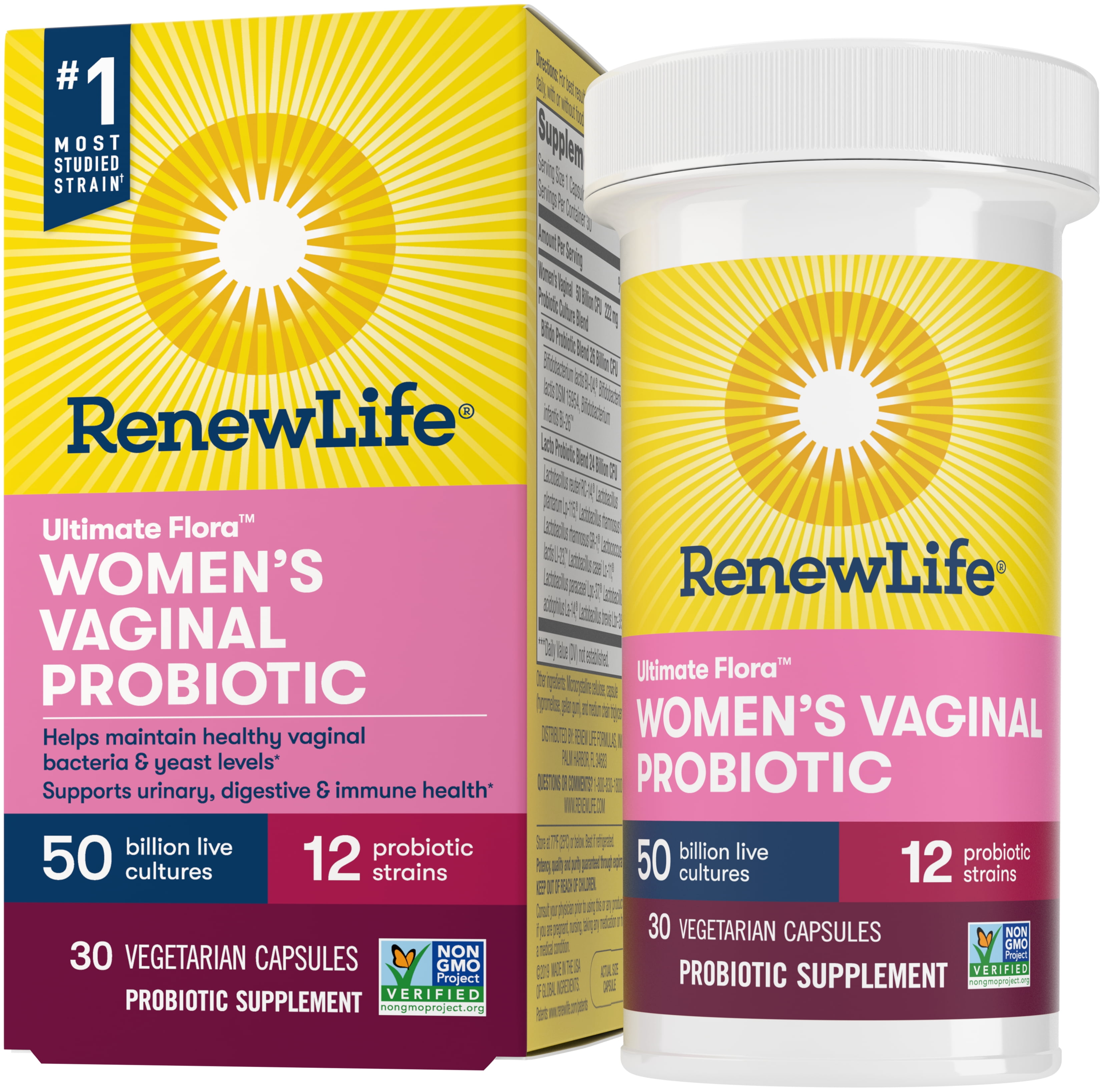 Renew Life Ultimate Flora Women's Vaginal Probiotic, 50 Billion CFU, 30 Capsules