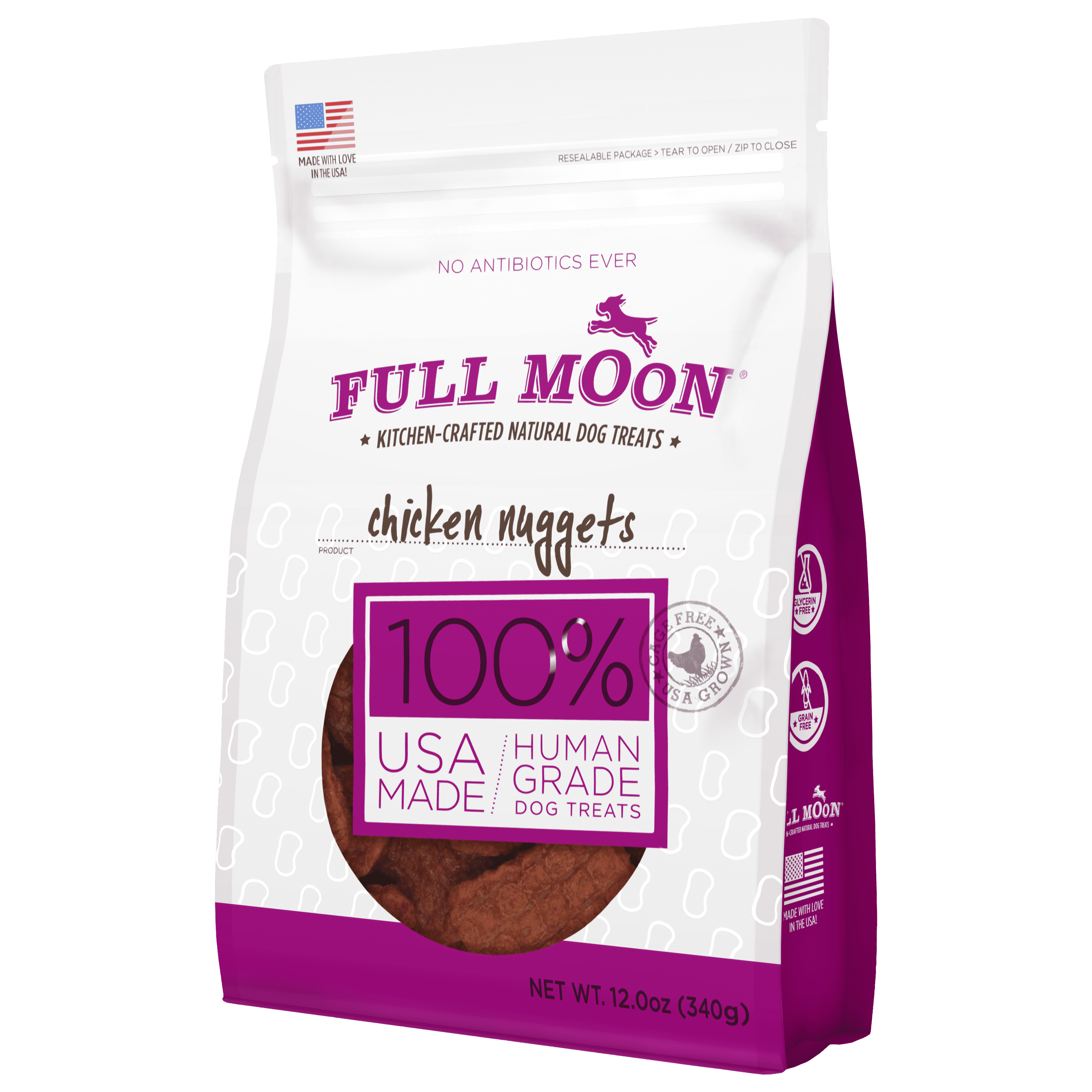 Full Moon All Natural Human Grade Dog Treats, Chicken Nuggets, 12 Ounce