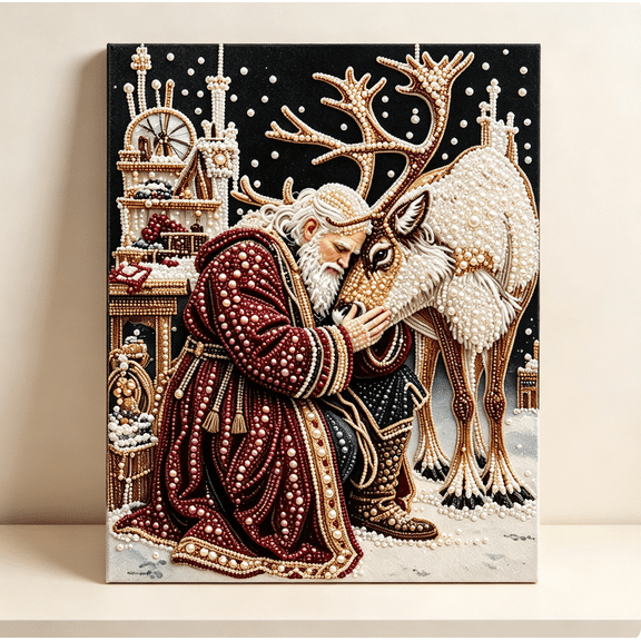 2026 DIY Christmas Pearl Diamond Painting Art Kit with Frame,Christmas Pearl Beads Art Craft for Adults Beginner,Gemstone Diamond Dots Beads for Home Wall Decor(Christmas Reindeer )