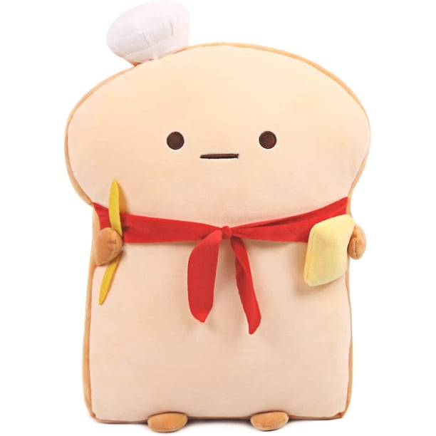 Liangnv Divertida Almohada De Pan Tostado En Rebanadas,Almohada Abrazada De Felpa En Forma De Pan con Bufanda Roja,Cojín De Sofá De Comida Tostada Suave para Decoración del Hogar,Regalos De Peluc