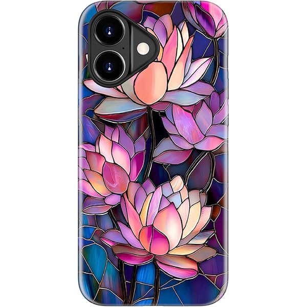 wonima44 for iPhone 17 Case, Wireless Charging Compatible, Dual-Layer Soft Silicone + Hard Shell with Cute Aesthetic Wildflower Design,Protective Phone Cover for Women - Vibrant Lotus Flower