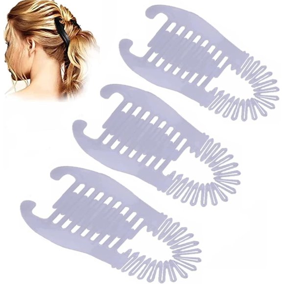 Nvzi New Banana Hair Clips– 3Pcs Banana Clips Hair for Thick Hair, Interlocking Banana Comb Stretch Flexible Hair Combs Clips Flexible Ponytail (3Pcs White)