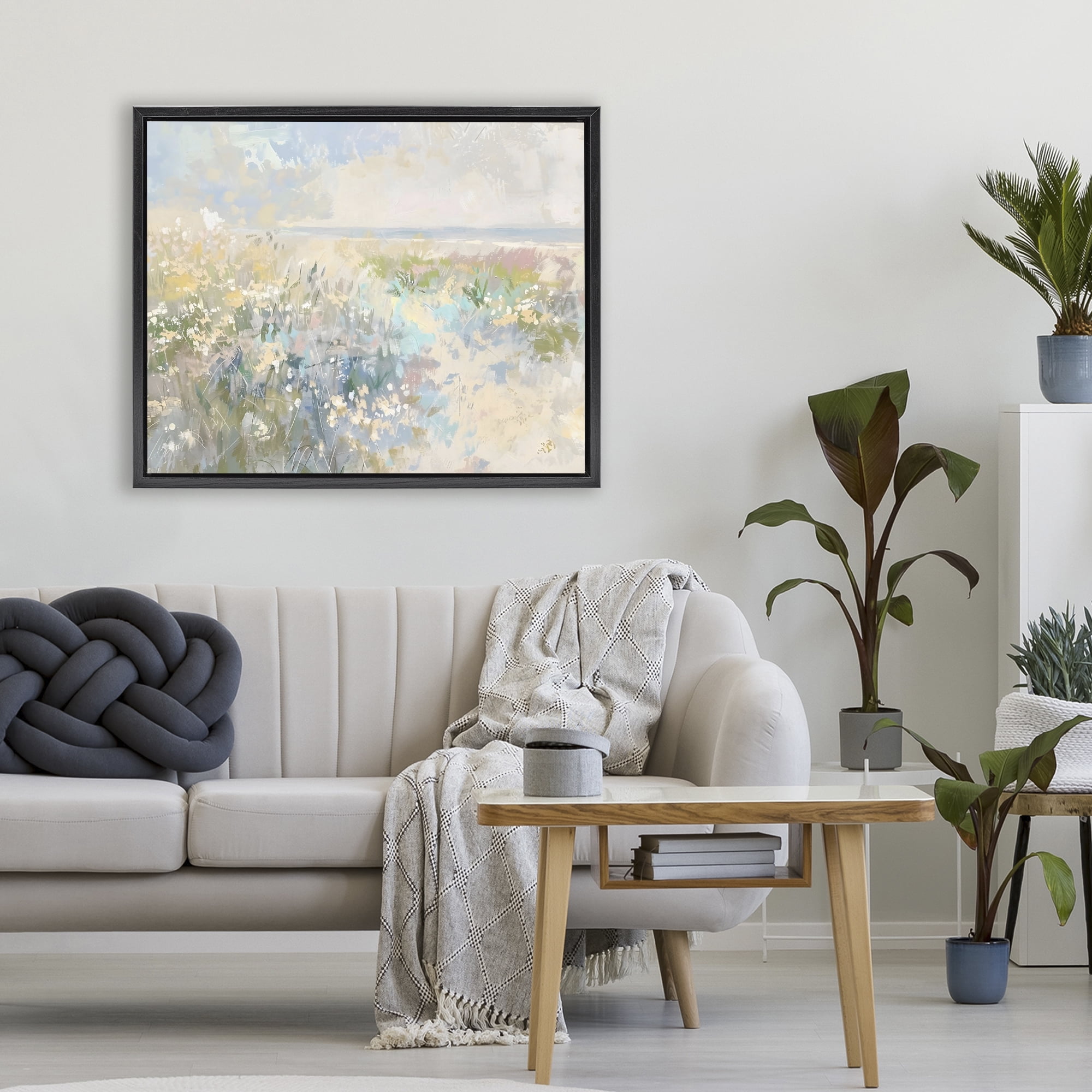 Stupell Industries Mottled Pastel Field Impression Black Framed Floater Canvas Wall Art, design by Creative Studio