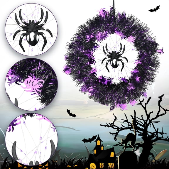 Halloween Spider Garland Front Door Wall Hangings Halloween Horror Party Atmosphere Decoration LED Luminous Wreath