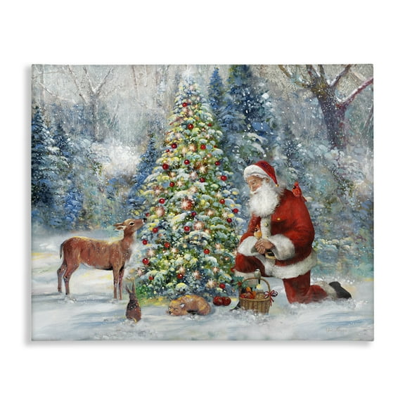 Stupell Industries Santa & Baby Deer Holiday Painting Gallery Wrapped Canvas Art Prints Wall Art, 20 x 16