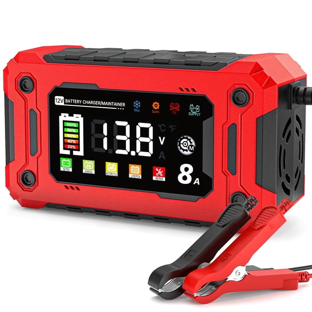 Cargador de Batería para Auto, Colorido Cargador Inteligente de 12V 8A con Goteo, Mantenedor de Batería Automotriz de 12V Desulfatador con Compensación de Temperatura para Auto, Camión, Motocicleta,