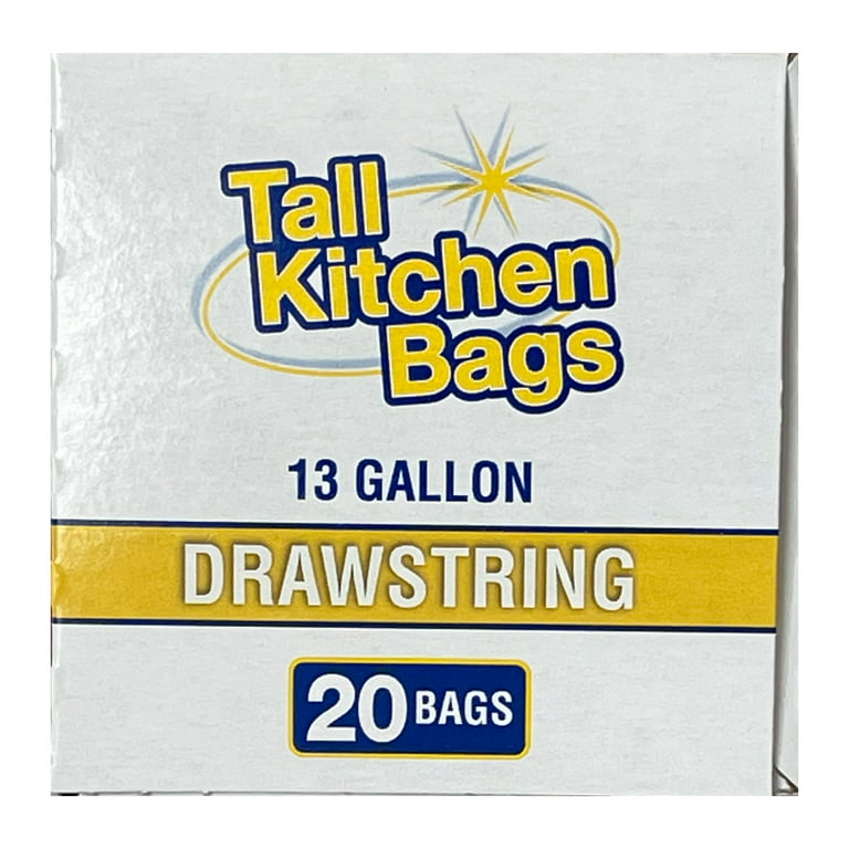 Basics Tall Kitchen Drawstring Trash Bags, Clean Fresh Scent, 13  Gallon
