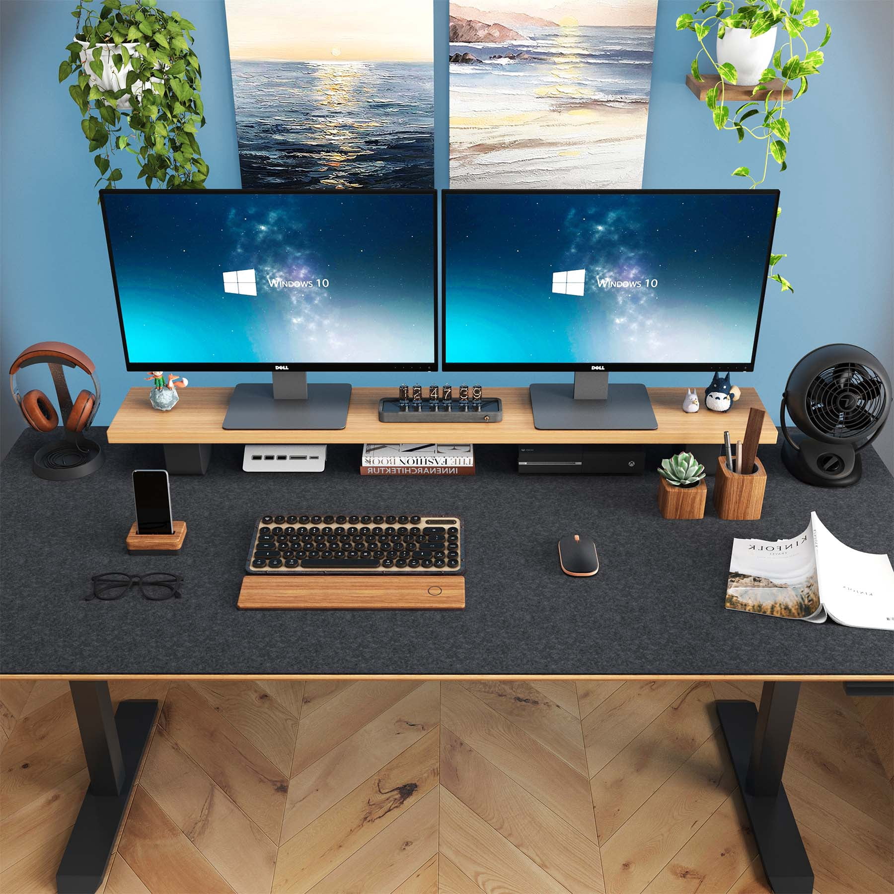 BREENHILL Felt Desk Pad, 47.3" x 19.7" Dark Gray Large Anti-slip Desk Mat Mouse Pad Keyboard Mat for Office Home