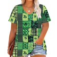 thumbnail image 2 of Tamaño Más Manga Corta Tops para la Impresión de Cuello en V de las Mujeres, Color Sólido Base de Verano Blusa Casual, 2 of 7