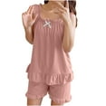 thumbnail image 3 of Fall Saving! HVOBTTY Women's Camisole and Shorts Pajama Sets, Pajama Sets for Women, Women's Casual Solid Color Ribbed Elastic Camisole Bowknot Homewear Pajama Sets Pink, M, 3 of 5