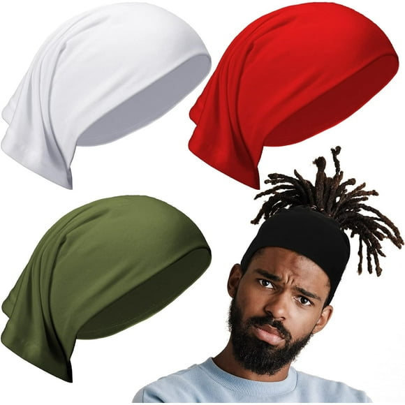 shiyou-4 Pcs DreadLocks Tube Sock Wide Elastic Headband Loc Cap Long Hair Dreads Head Wrap Unisex Spandex for Women Men(Black, White, Green and Red, 12 x 9.8 Inches)