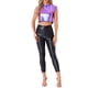 thumbnail image 2 of Camiseta sin mangas metálica Inspire Chic para mujer, cuello redondo, holográfica, crop top, talla XL, azul púrpura, 2 of 5