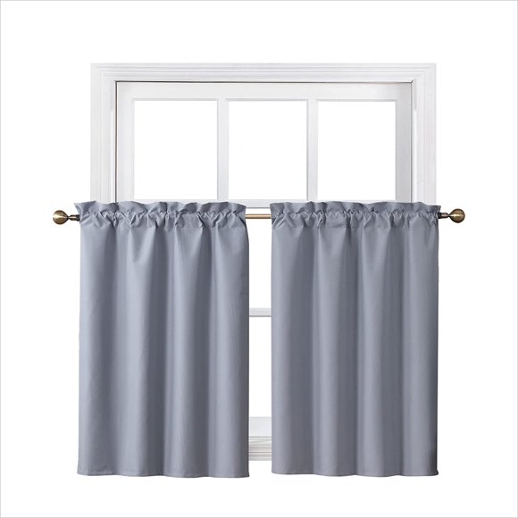 ZMLEVE Water Repellent Bathroom Window Curtains, Thermal Insulated Blackout Curtain Tiers for Bedroom (2 Panels, 36 Inches Wide by 45 Inches Long, Grey )