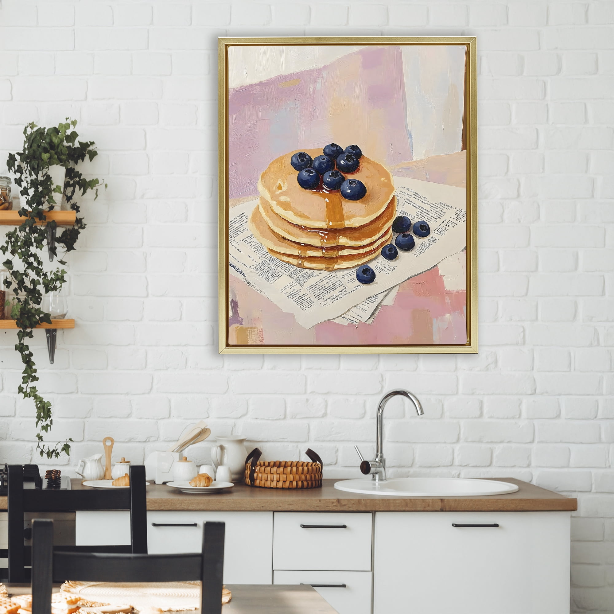 Stupell Industries Blueberry Pancakes with Syrup Gold Framed Floater Canvas Wall Art, design by The Prints Vibe