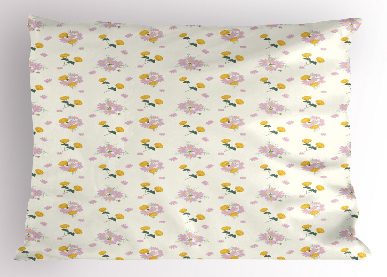 Floral Pillow Sham, Digitally Generated Cosmea and Zinnia Flowers Botanic Art, Decorative