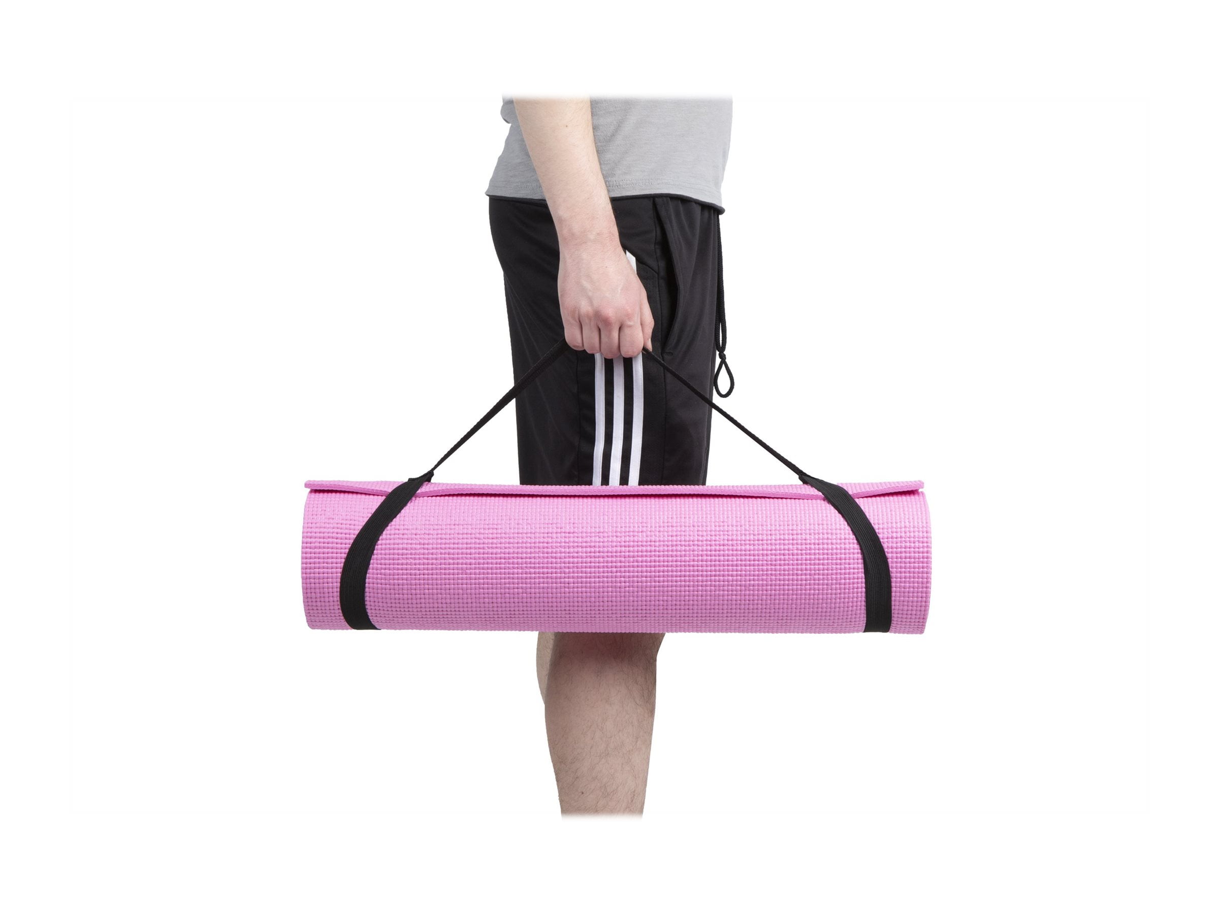 Mind Reader All Purpose 6mm PVC Extra Thick Yoga Mat with Carrying Strap, Pink
