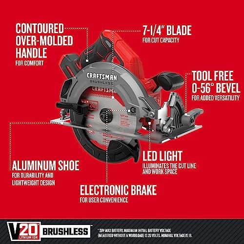 CRAFTSMAN V20 Circular Saw 7 1 4 Inch Cordless CMCS550B