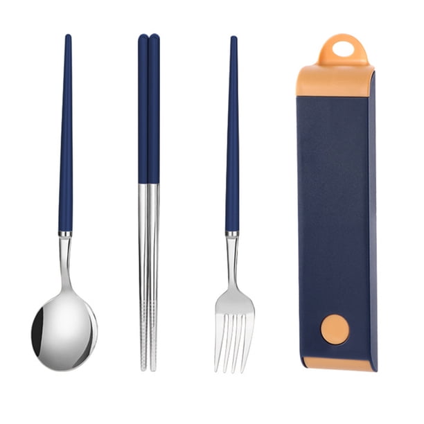 Juego de utensilios de viaje reutilizables de acero inoxidable con estuche, fiambrera portátil para cubiertos para Camping y oficina