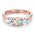 thumbnail image 3 of Gem Stone King 18K Rose Gold Plated Silver Simulated White Opal and White Moissanite Engagement Ring for Women | 1.50 Cttw | Round Cabochon 5MM | Gemstone October Birthstone | Size 7, 3 of 7