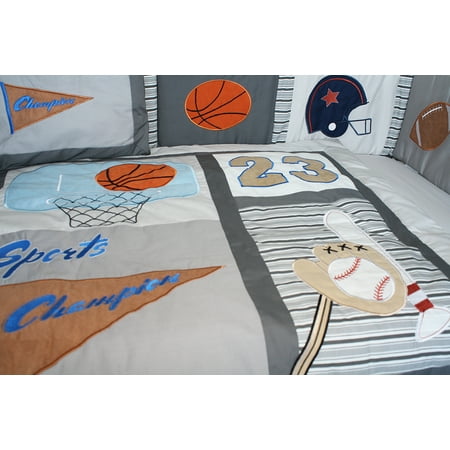 BabyFad Sports Champion Grey 10 Piece Crib Bedding Set ...