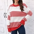 thumbnail image 6 of hotojiny Women's Sweaters Fall Winter Casual Oversized Long Sleeve Striped Sweater Loose Crew Neck Knit Pullover, 6 of 6