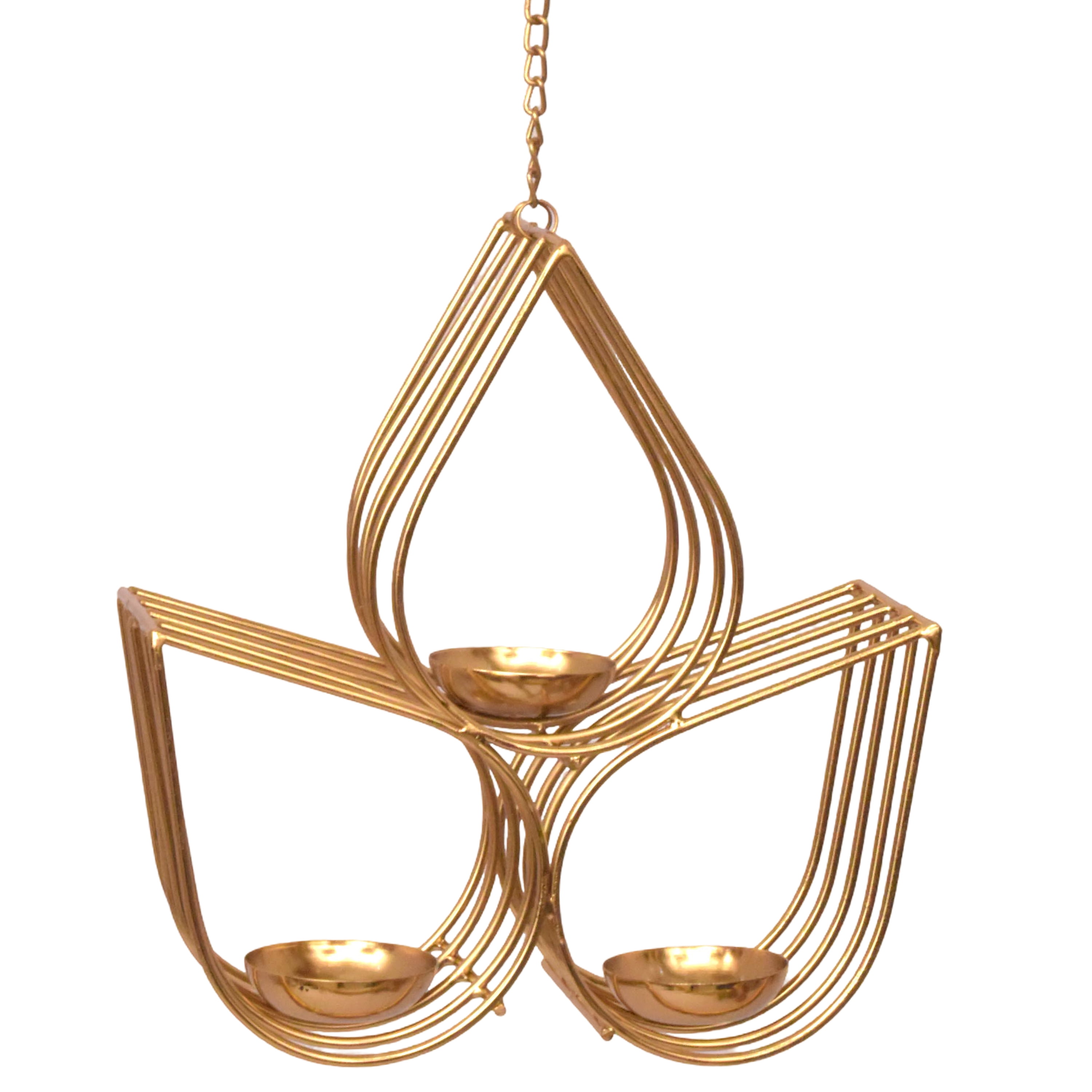 Metal Wire Lotus 3 Tealight Holders, Diwali Decoration, Gold Finish, 8.5 inch, by Way To Celebrate
