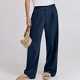 thumbnail image 6 of WTOBBY Women's Linen Casual High Waist Wide Leg Straight Cotton Button Trousers with Comfortable Fit for Fashionable Summer Outfits ,Navy 2XL, 6 of 6