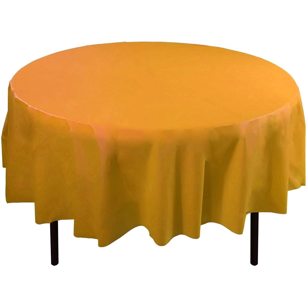 Bulk Premium Plastic Disposable 84 inch Round Tablecloth, Yellow Round
