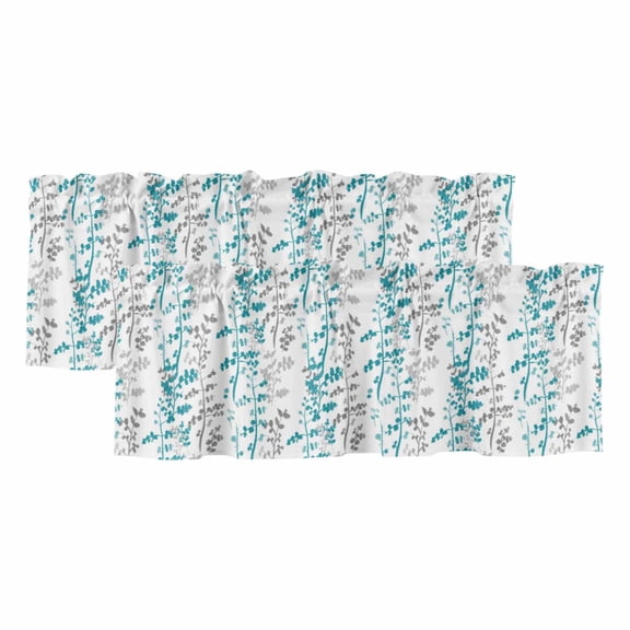 2 Pack Valances for Window, Teal Blue Grey Botanical Short Curtains for Kitchen Bedroom Living Room, Spring Floral Summer Farmhouse Rod Pocket Small Window Treatment Valance Drapes 54 x 18 Inch