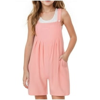 HCNTES Girls Jumpsuit Romper: Sleeveless Cute Long Pants Casual Plain Color Overalls with Side Pockets, Simple yet Charming 11-12 Years Pink