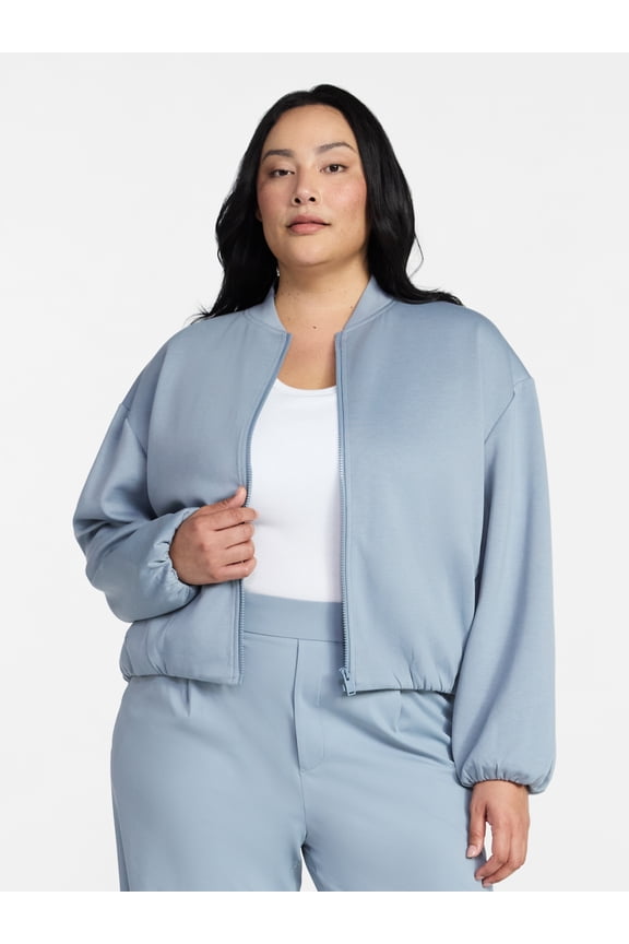Women's ScubaKnit Bubble Hem Bomber Jacket, Sizes XS-XXXL