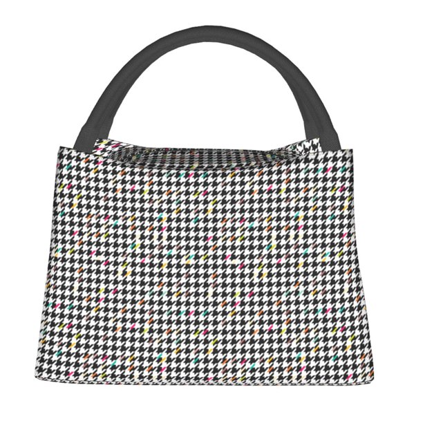 Easygdp Black And White Houndstooth Bolsa de Almuerzo Insulada Reutilizable, Bolsa de Mano y Bandolera para Oficina, Trabajo, Viajes